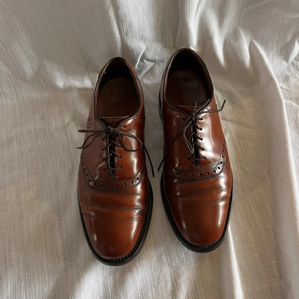 Vtg Allen Edmonds Polo Saddle Oxfords Mens7 Reddish Brown Leather Dress Shoes‎